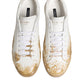 White Leather Paint Effect Low Top Sneakers  Shoes