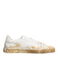 White Leather Paint Effect Low Top Sneakers  Shoes
