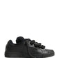 Black Calf Leather Nappa Lace-Up Sneakers Shoes