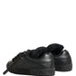 Black Calf Leather Nappa Lace-Up Sneakers Shoes