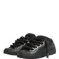 Black Calf Leather Nappa Lace-Up Sneakers Shoes