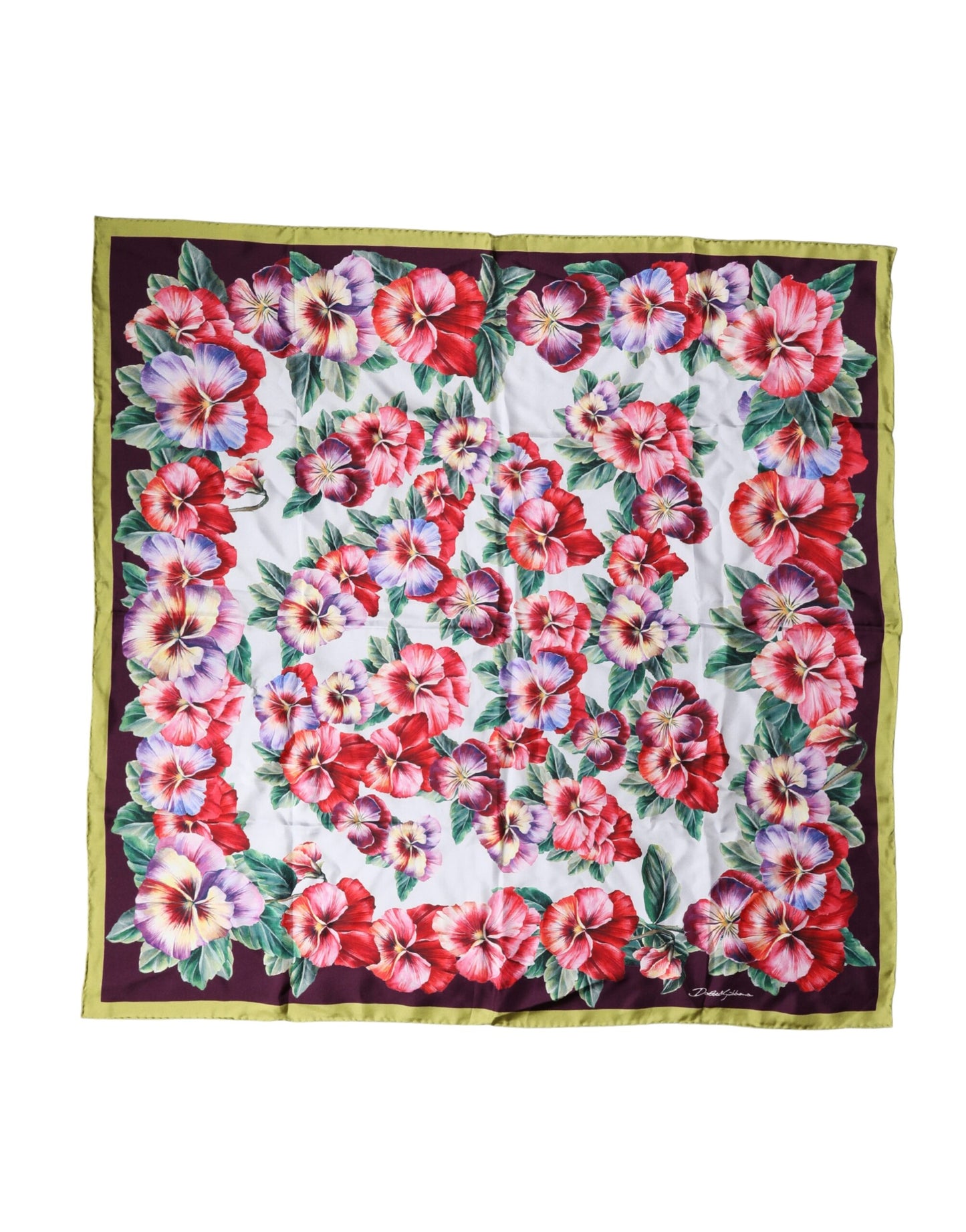 Multicolor Floral Silk Square Foulard 89cm x 87cm Scarf