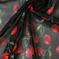 Black Cherry Print Silk Shawl Stole 190cm x 122cm Scarf