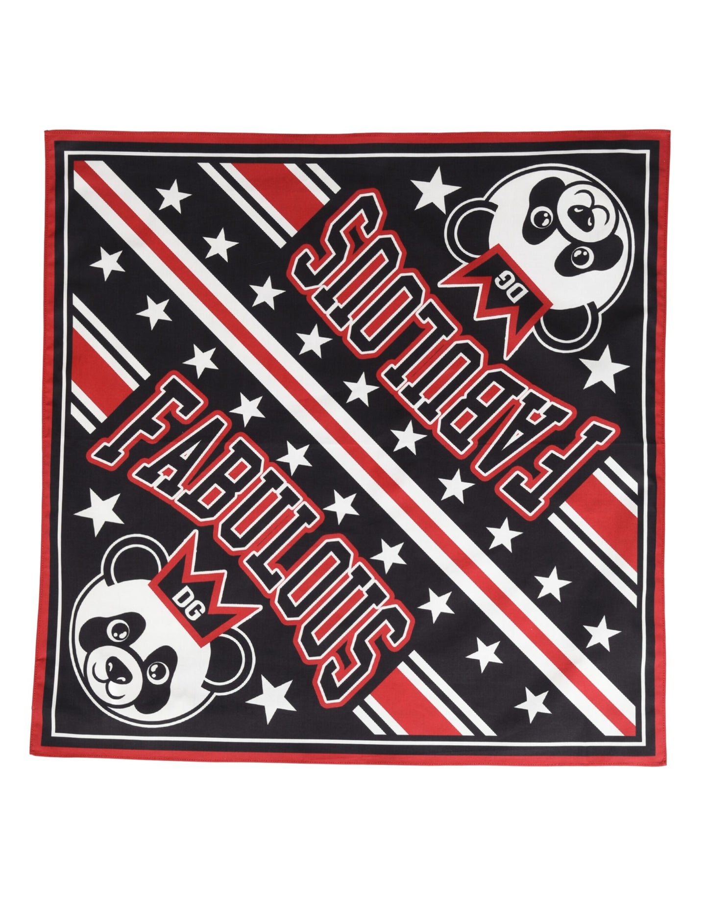 Black Red Panda Cotton Square Foulard 50.5cm x 50cm Scarf
