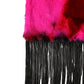 Pink Black Faux Fur Neck Wrap Fringes 200cm x 59cm Scarf