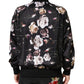Black Floral Polyester Full Zip Bomber Jacket