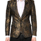Gold Jacquard Single Breasted Tuxedo Blazer