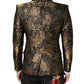 Gold Jacquard Single Breasted Tuxedo Blazer