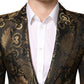 Gold Jacquard Single Breasted Tuxedo Blazer