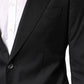 Black Cotton Single Breasted 2 Piece Suit