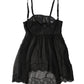 Black Silk Floral Lace Lingerie Top Underwear