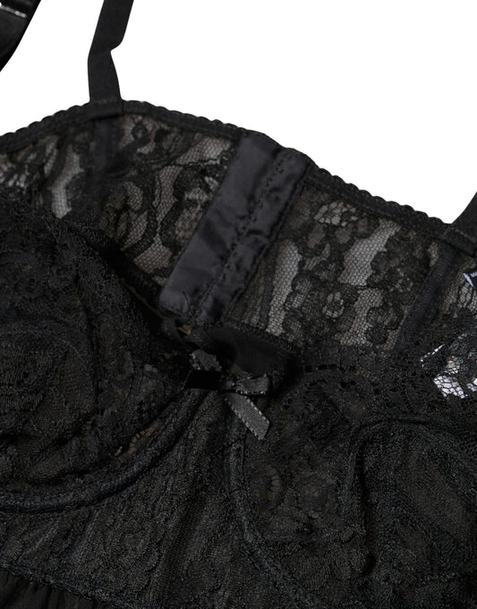 Black Silk Floral Lace Lingerie Top Underwear