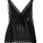 Black Silk Floral Lace Lingerie Top Underwear
