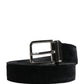 Black Suede Silver Tone Metal Buckle Men Belt