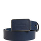Blue Leather Logo Metal Buckle Men Belt