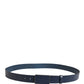 Blue Leather Logo Metal Buckle Men Belt