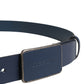 Blue Leather Logo Metal Buckle Men Belt