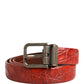 Red Leather Gold Tone Metal Buckle Men Belt