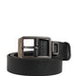 Black Calf Leather Silver Metal Buckle Belt