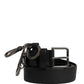 Black Calf Leather Silver Metal Buckle Belt