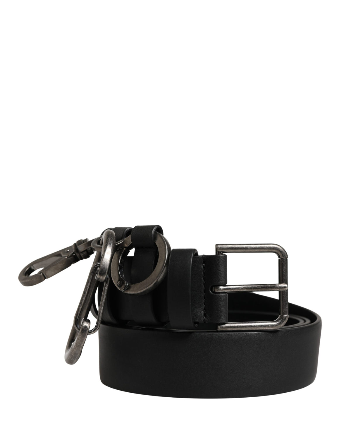 Black Calf Leather Silver Metal Buckle Belt