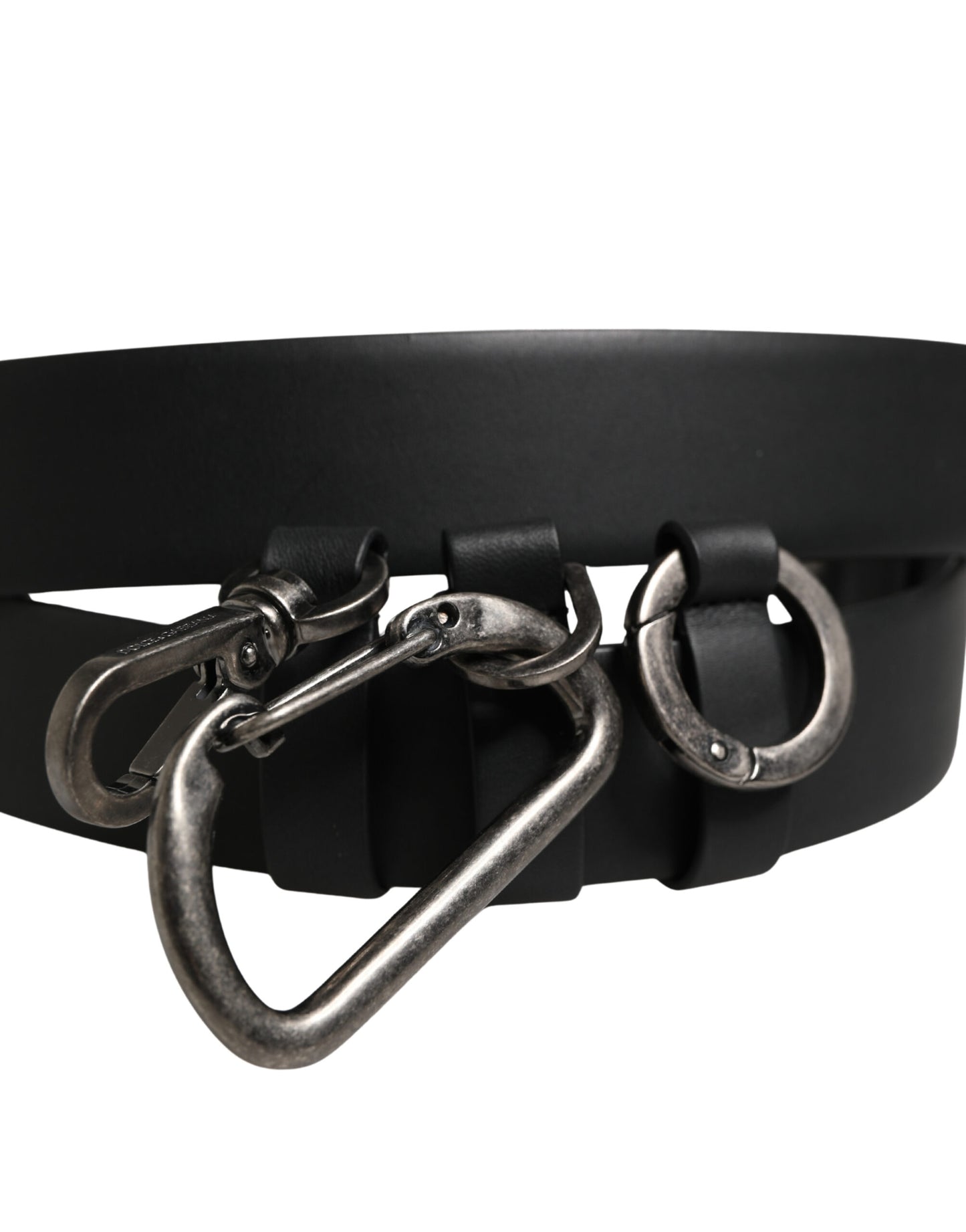 Black Calf Leather Silver Metal Buckle Belt