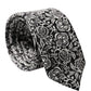Black White Floral Fantasy Silk Adjustable Necktie Tie