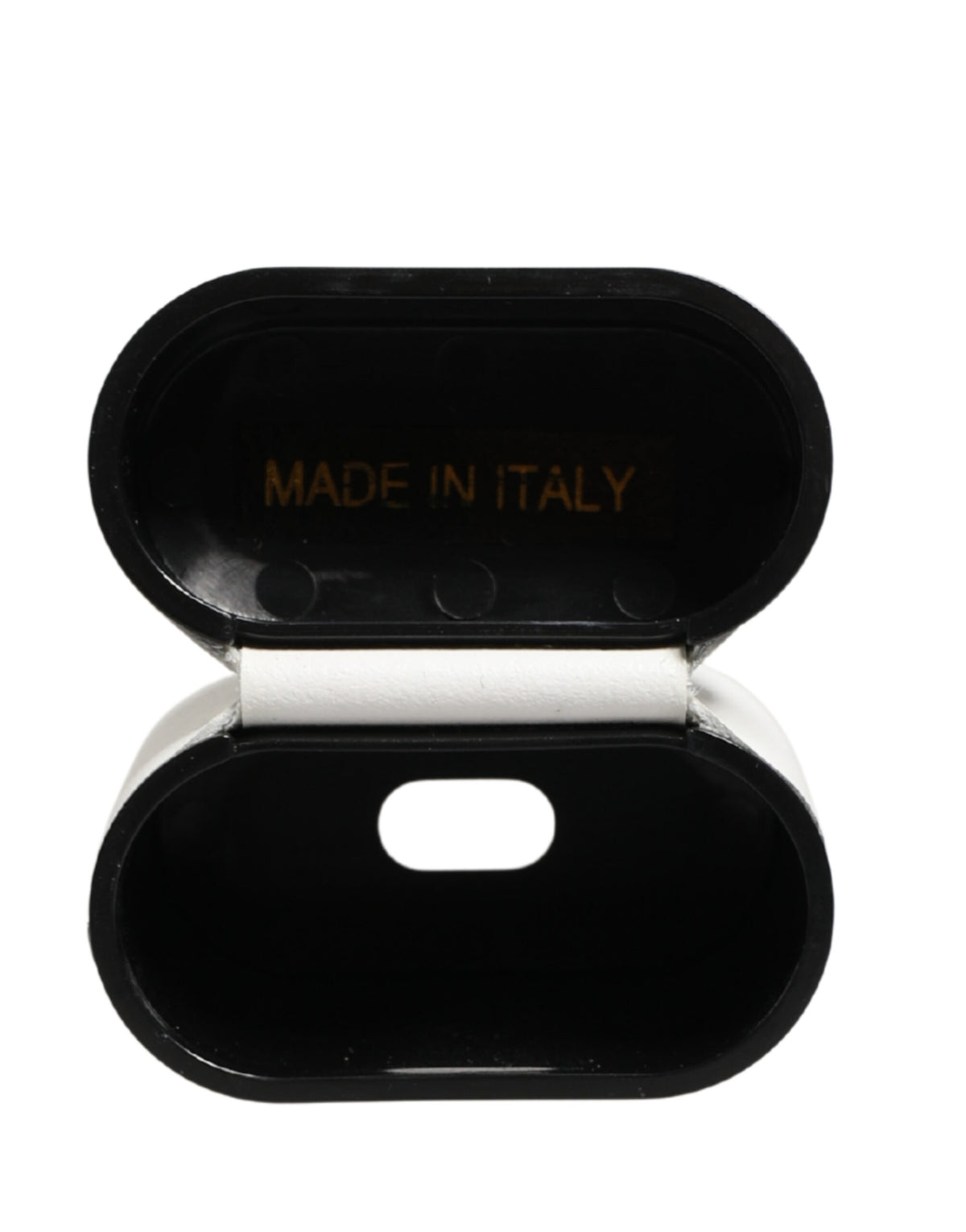 White Calf Leather Logo Print Flip Holder  Airpods Case