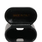 Black Calf Leather Logo Print Flip Holder Airpods Case