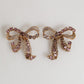 Gold Brass Pink Clear Crystal Bow Fiocchi Christmas  Earrings