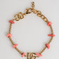 Gold Tone Brass Chain Link Resin Beaded DG Logo Bracelet