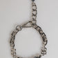 Silver Tone Chain Lobster Clasp Logo Gray Pearls Bracelet