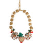 Gold Brass FRUIT Pendants Flowers Crystal Logo Necklace