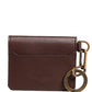 Brown Leather Logo Embossed Key Chain Card Holder Wallet