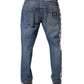 Blue Cotton Drawstring Straight Denim Jeans