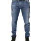 Blue Tattered Skinny Cotton Denim Jeans