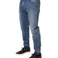 Blue Tattered Skinny Cotton Denim Jeans