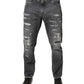 Dark Gray Tattered Cotton Loose Denim Jeans