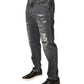 Dark Gray Tattered Cotton Loose Denim Jeans