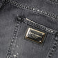 Dark Gray Tattered Cotton Loose Denim Jeans