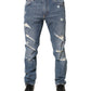 Blue Tattered Slim Fit Cotton Denim Jeans