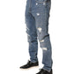 Blue Tattered Slim Fit Cotton Denim Jeans