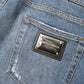 Blue Tattered Slim Fit Cotton Denim Jeans