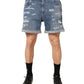 Blue Cotton Distressed Denim Bermuda Shorts
