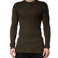 Brown Cotton Buttoned Henley Pullover Sweater
