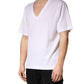 White Cotton Plain V-Neck Men Shirt T-shirt