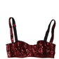 Red Sequined Nylon Balconnet Bra Underwear