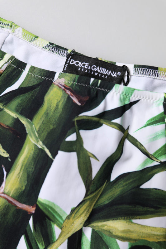 Green Leaf Print High-Waisted Girdle Beachwear
