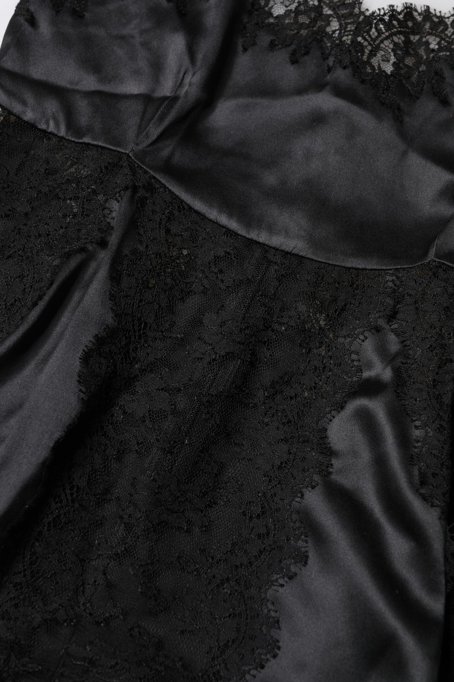 Black Silk Lace Trim Lingerie Top Underwear