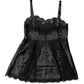 Black Silk Lace Trim Lingerie Top Underwear